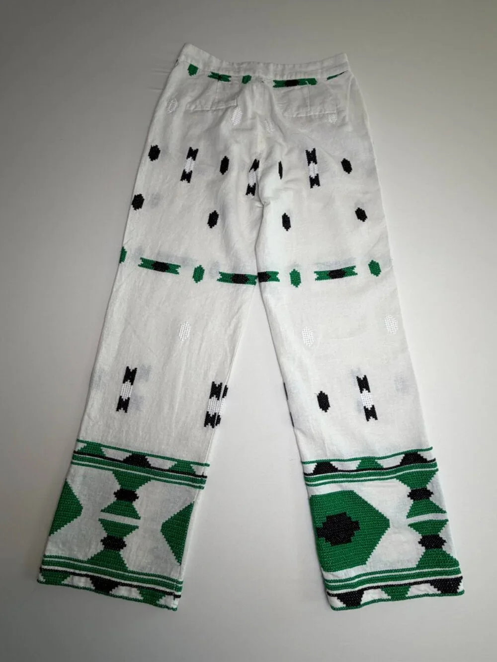 ZARA Embroidered Linen Cropped Pants Ivory Small